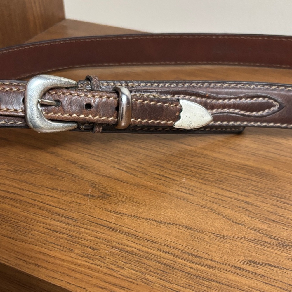 Johnston & Murphy Brown Leather Belt with Silver Buckle